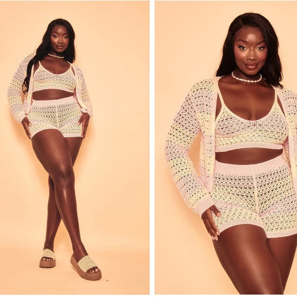 NWT PrettyLittleThing Plus Striped Crochet High Waist Shorts XXL - Picture 7 of 7